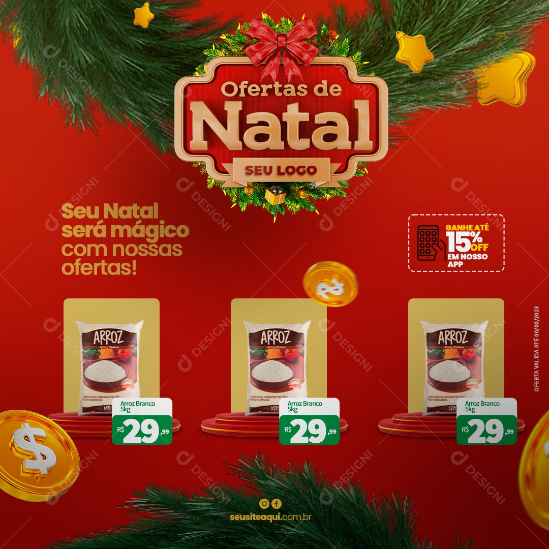 Ofertas de Natal Supermercado Seu Natal Será Mágico Arroz Social Media PSD Editável