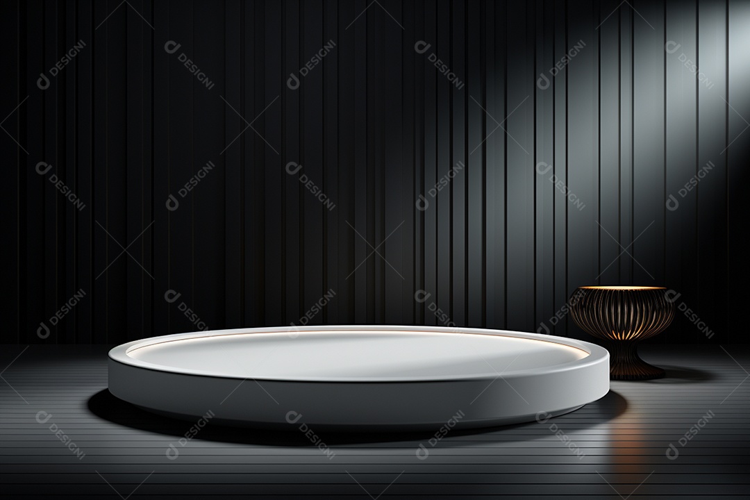 photo white light round podium and black background for mock up realistic image, ultra hd (521)