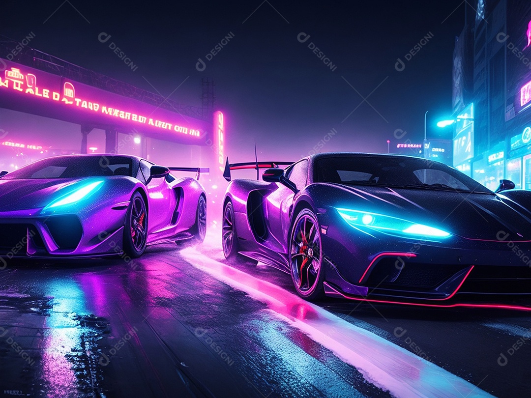 Carros esportivos sobre ruas desertas