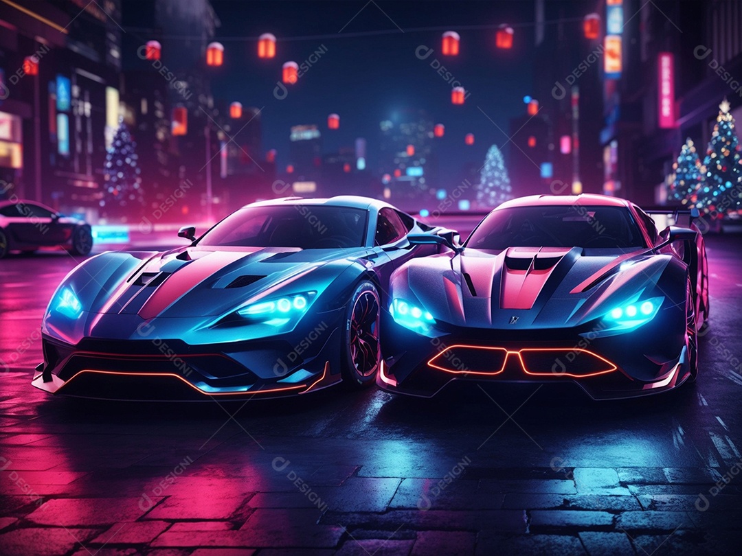 Carros esportivos sobre ruas desertas