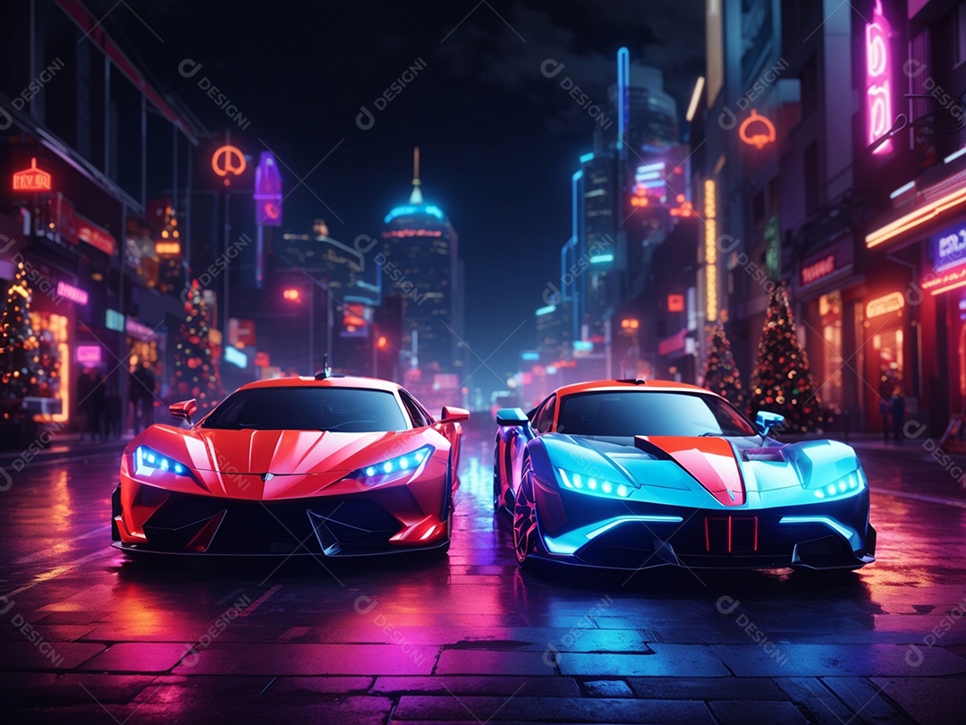 Carros esportivos sobre ruas desertas