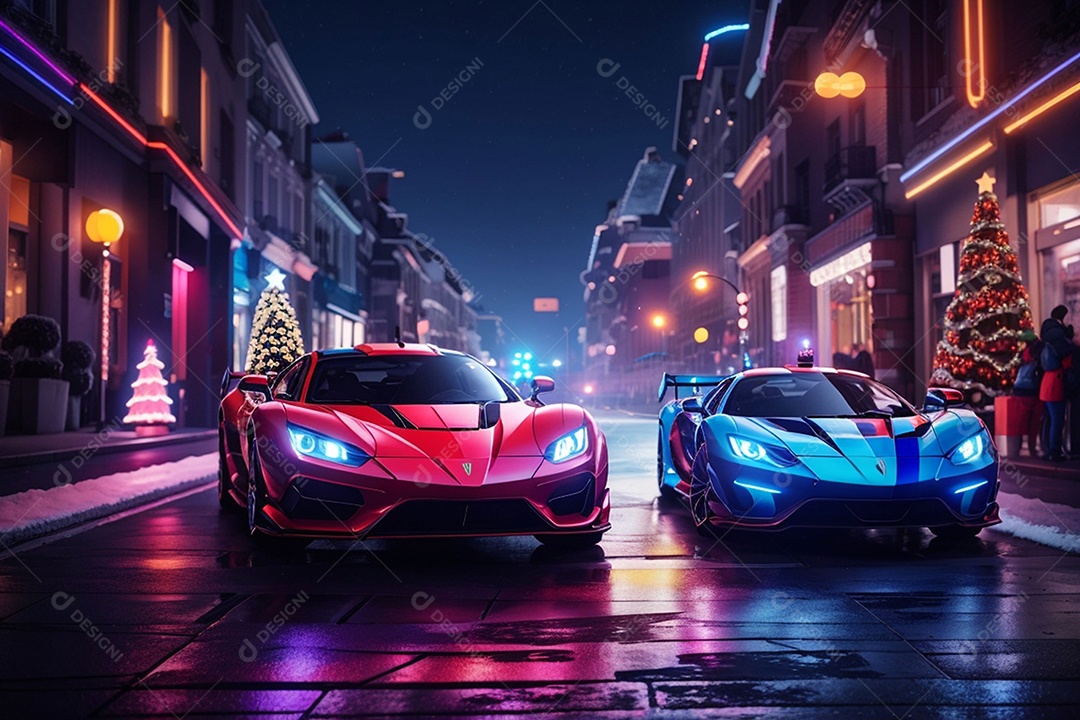 Carros esportivos sobre ruas desertas