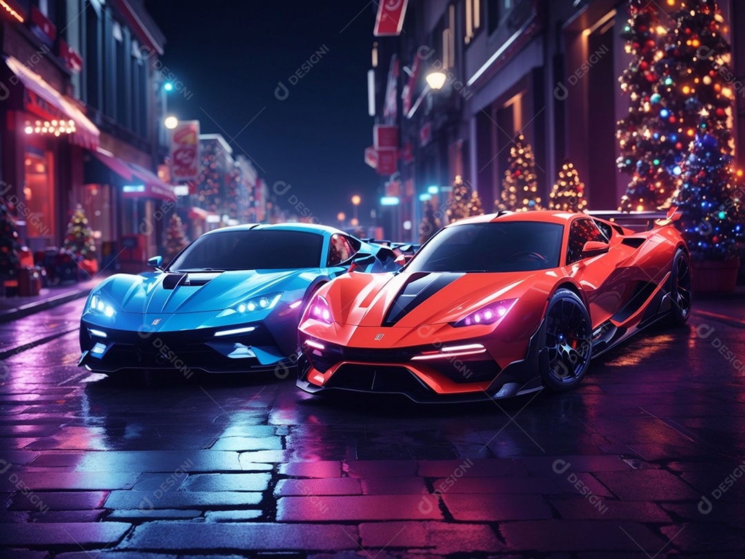 Carros esportivos sobre ruas desertas