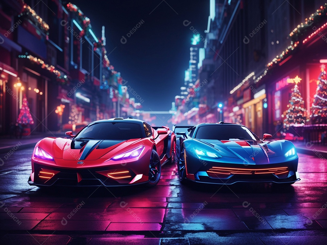 Carros esportivos sobre ruas desertas