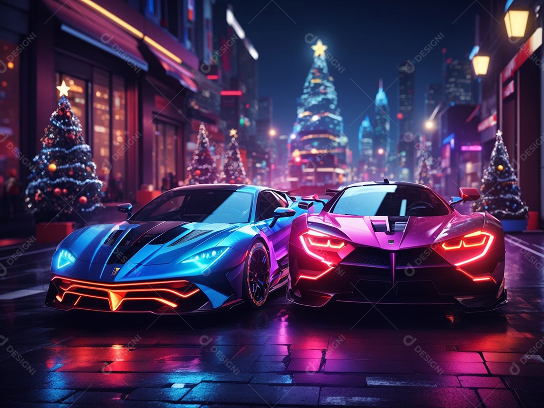 Carros esportivos sobre ruas desertas