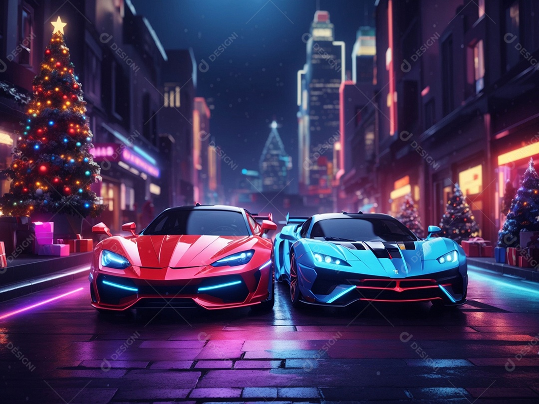 Carros esportivos sobre ruas desertas