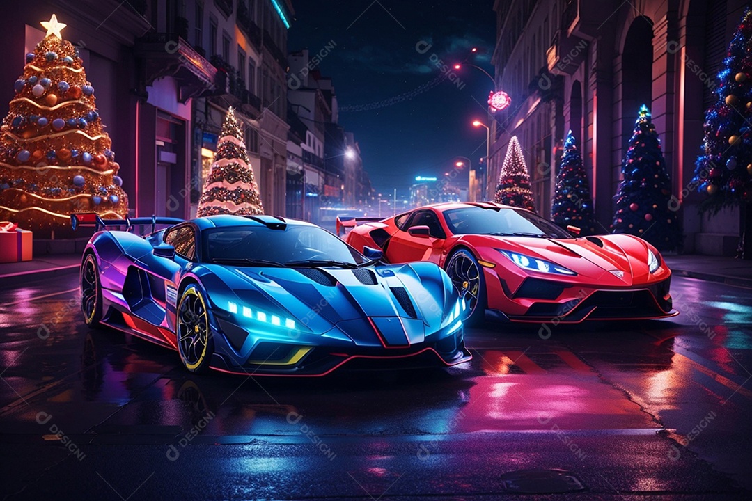 Carros esportivos sobre ruas desertas