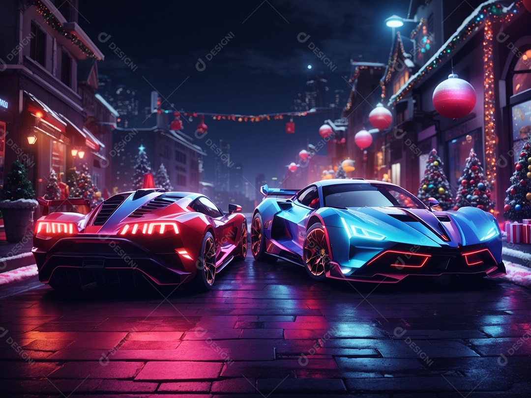 Carros esportivos sobre ruas desertas