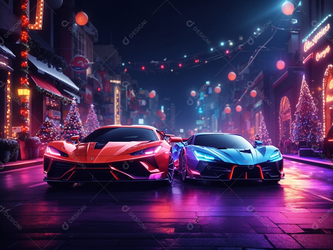 Carros esportivos sobre ruas desertas