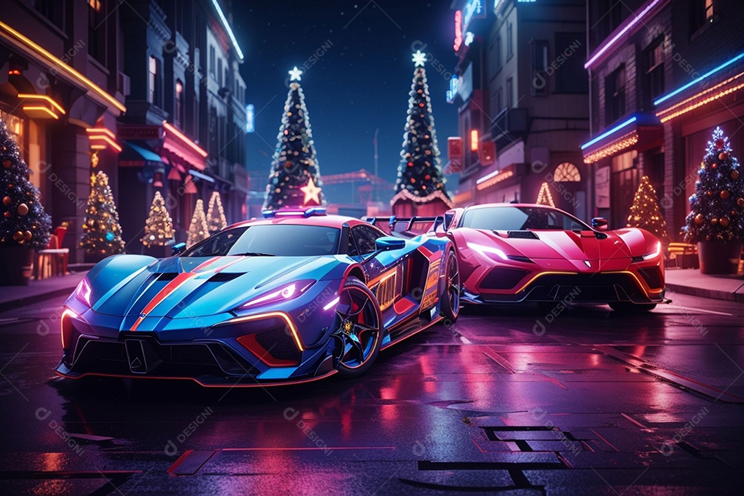 Carros esportivos sobre ruas desertas