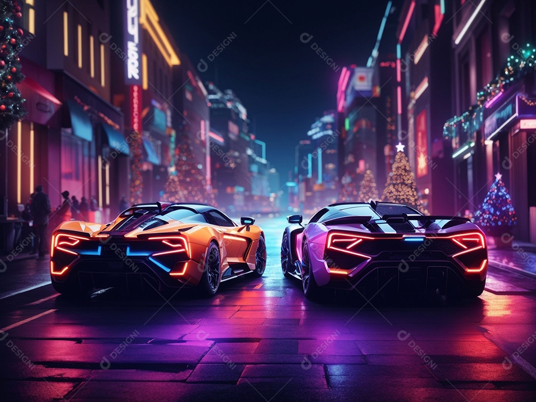 Carros esportivos sobre ruas desertas