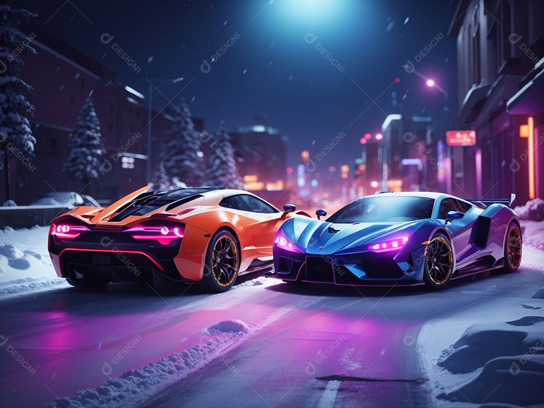 Carros esportivos sobre ruas desertas