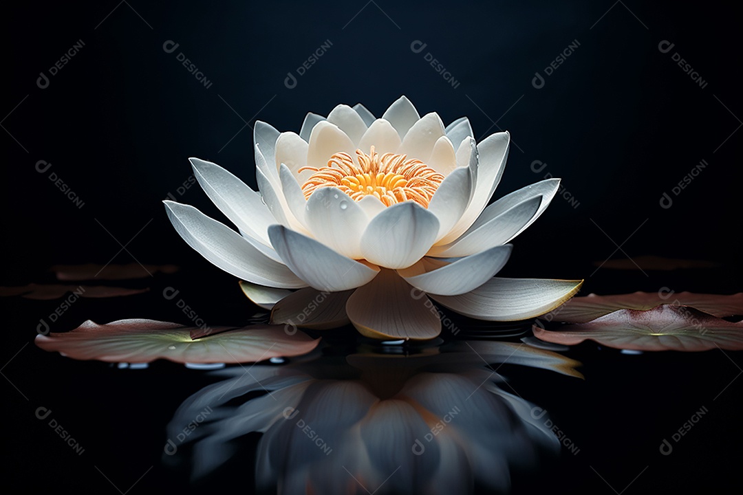 Lindo lótus graciosamente posicionado em fundo escuro