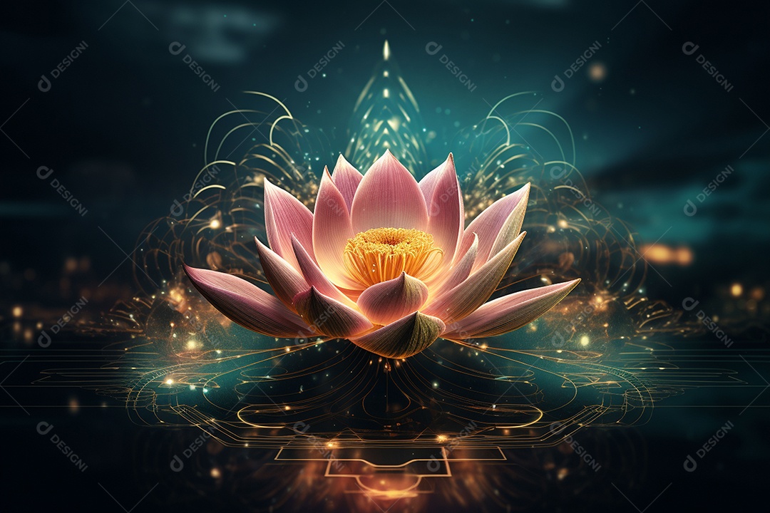 Lindo lótus graciosamente posicionado em fundo escuro