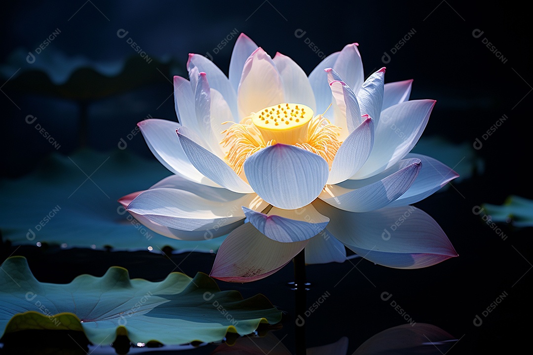 Lindo lótus graciosamente posicionado em fundo escuro