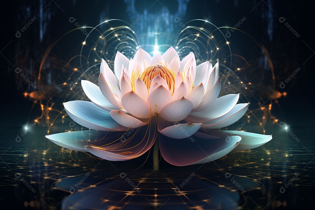 Lindo lótus graciosamente posicionado em fundo escuro