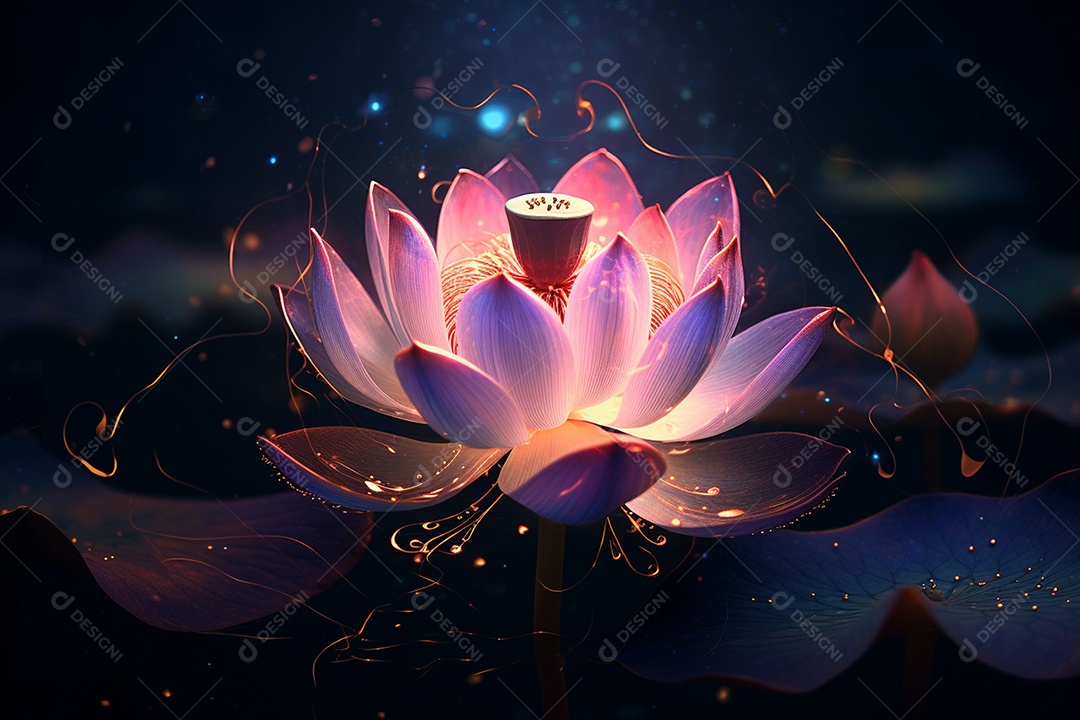 Lindo lótus graciosamente posicionado em fundo escuro