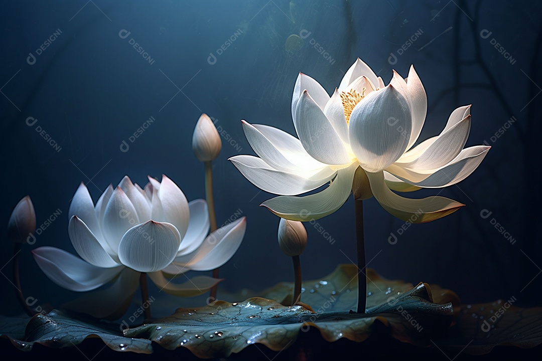 Lindo lótus graciosamente posicionado em fundo escuro