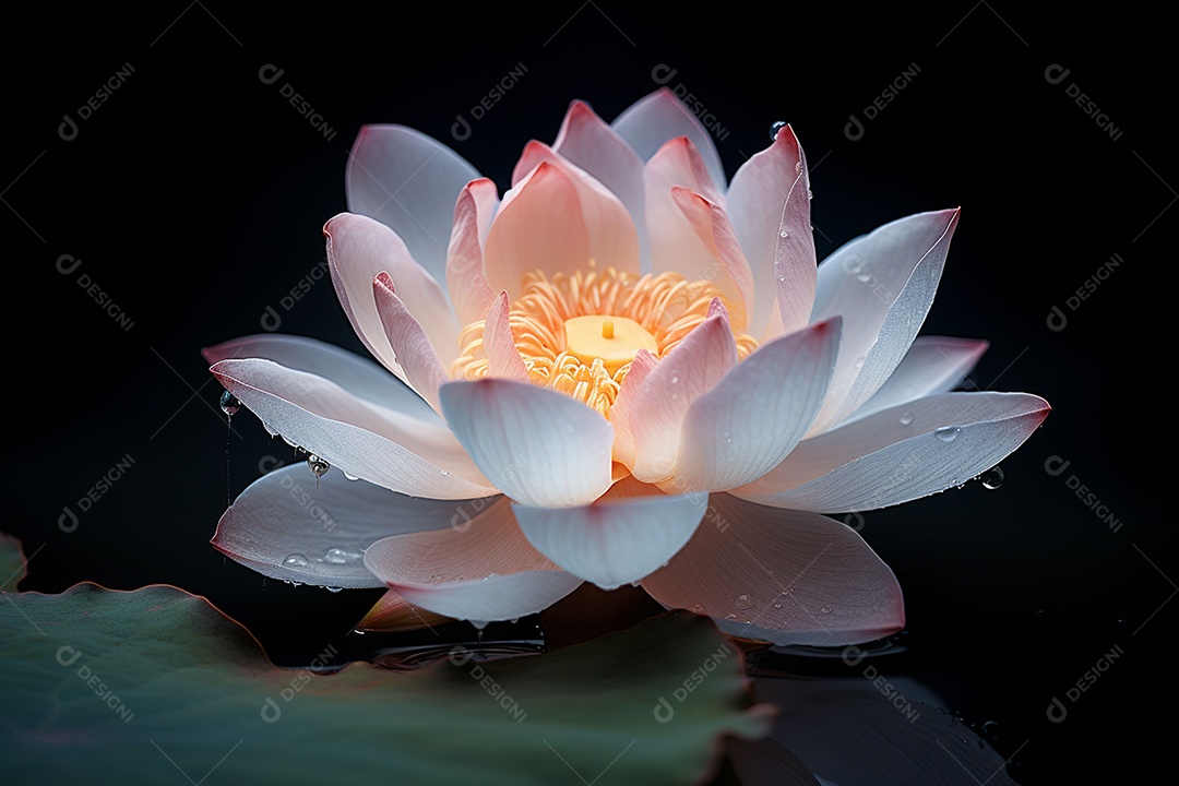 Lindo lótus graciosamente posicionado em fundo escuro