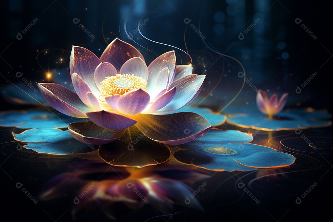 Lindo lótus graciosamente posicionado em fundo escuro