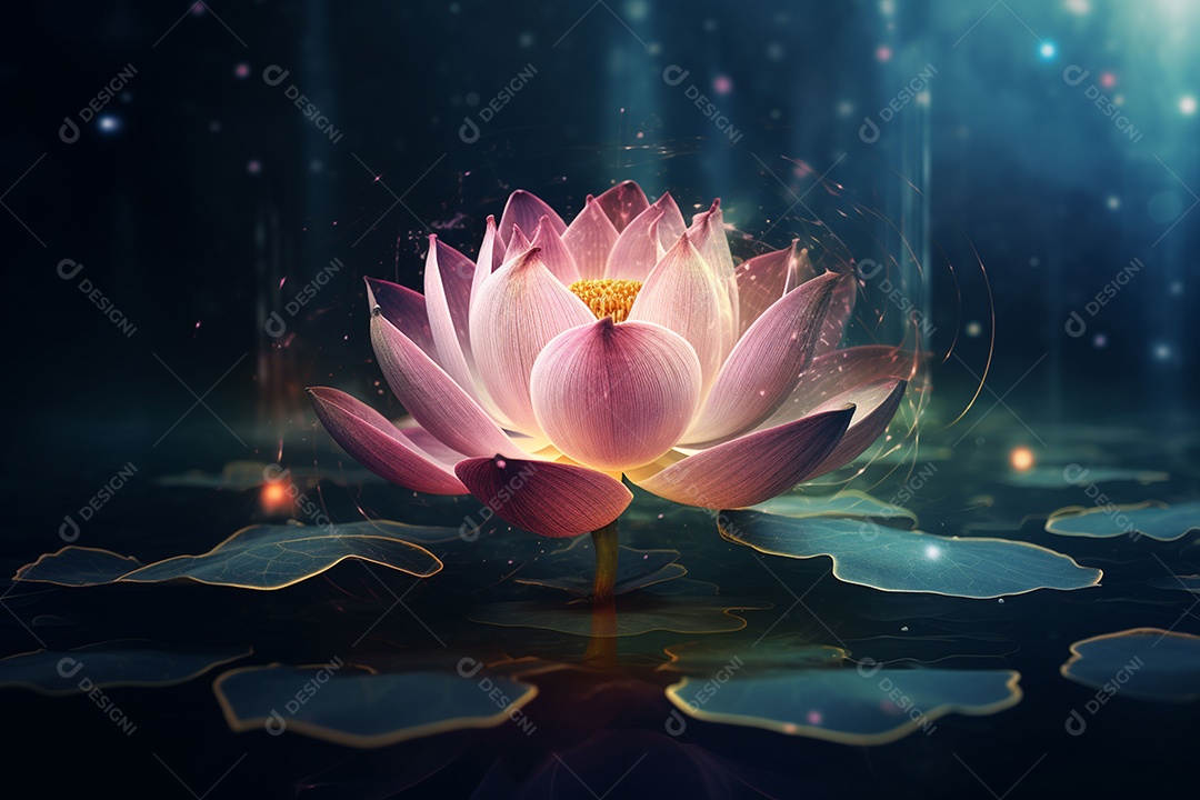 Lindo lótus graciosamente posicionado em fundo escuro