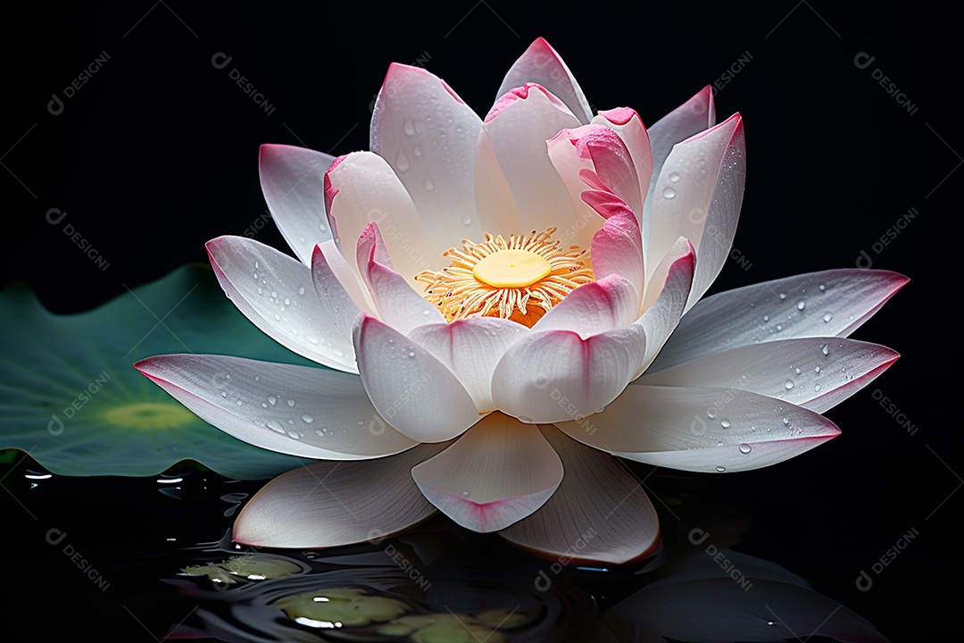 Lindo lótus graciosamente posicionado em fundo escuro