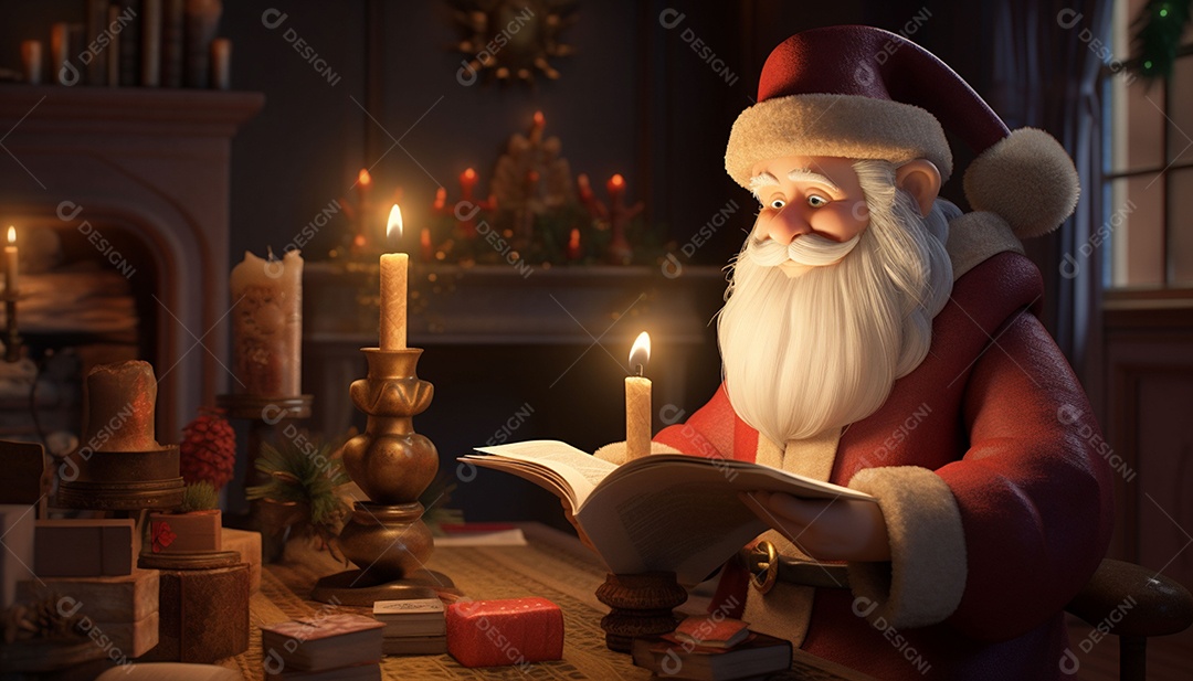 Modelos 3D de personagens e cenas da casa de fadas no Papai Noel à luz de velas