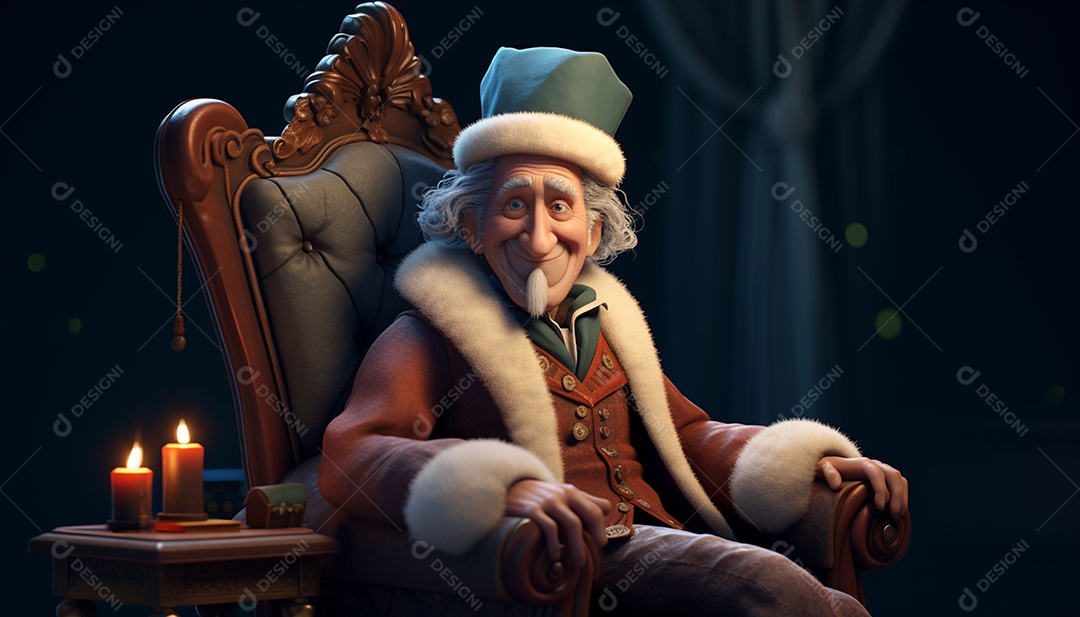 Modelos 3D de personagens e cenas da casa de fadas no Papai Noel à luz de velas