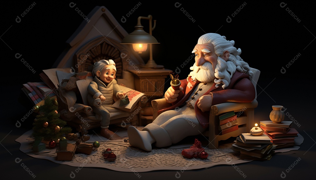 Modelos 3D de personagens e cenas da casa de fadas no Papai Noel à luz de velas