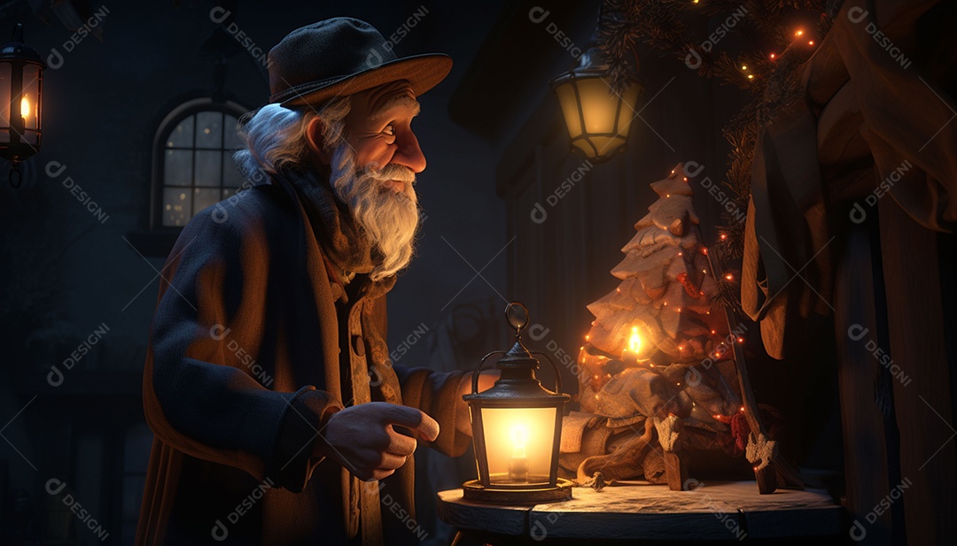Modelos 3D de personagens e cenas da casa de fadas no Papai Noel à luz de velas