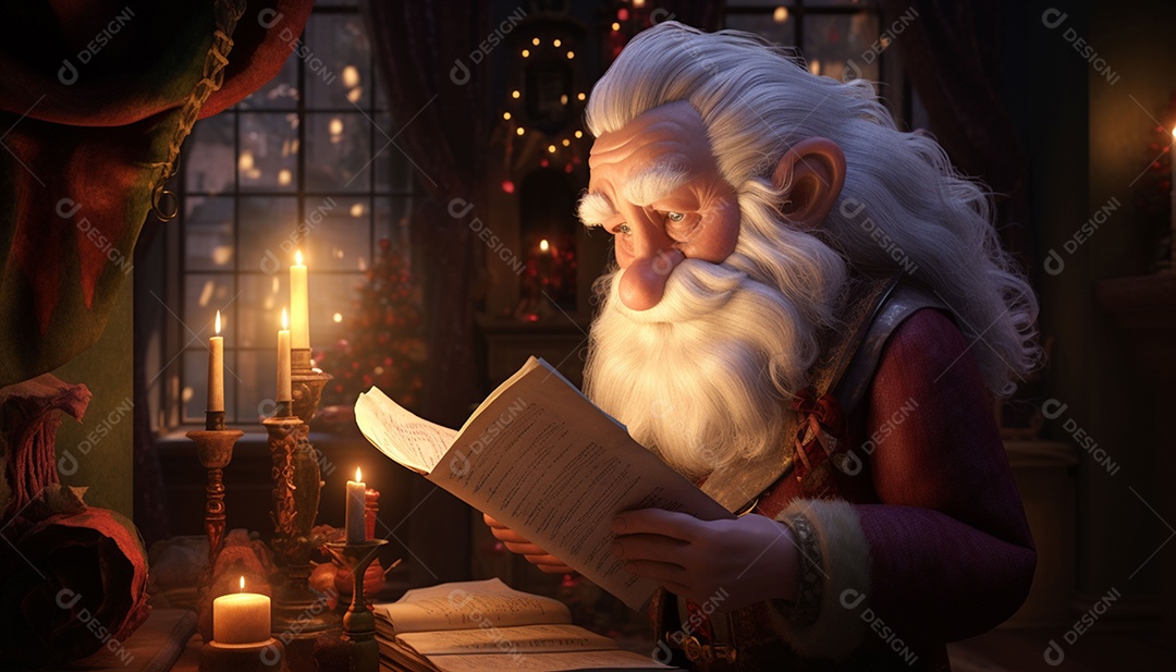 Modelos 3D de personagens e cenas da casa de fadas no Papai Noel à luz de velas