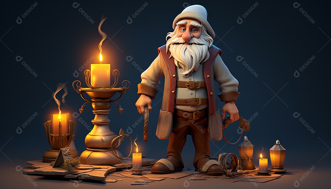 Modelos 3D de personagens e cenas da casa de fadas no Papai Noel à luz de velas