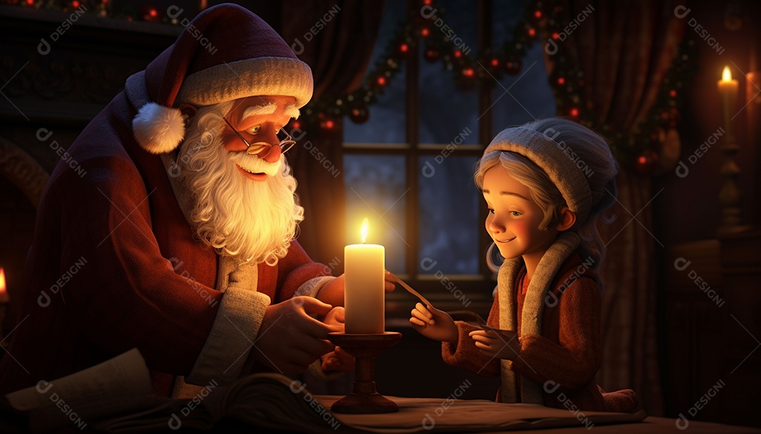 Modelos 3D de personagens e cenas da casa de fadas no Papai Noel à luz de velas