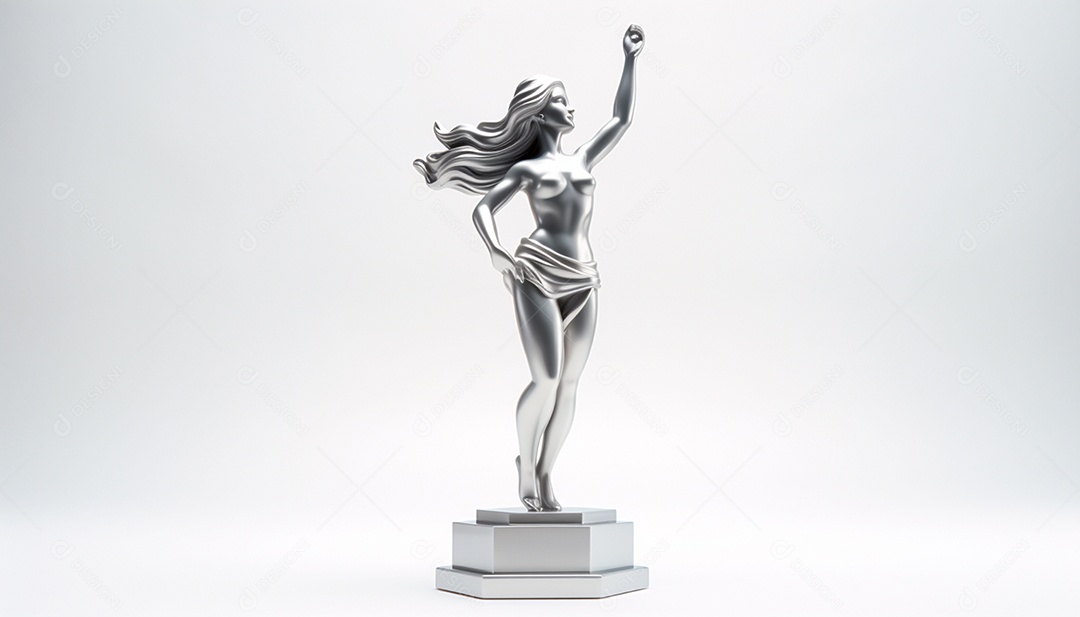 Um troféu ou prêmio 3D com uma figura feminina