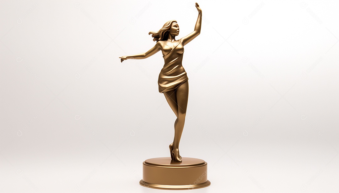 Um troféu ou prêmio 3D com uma figura feminina