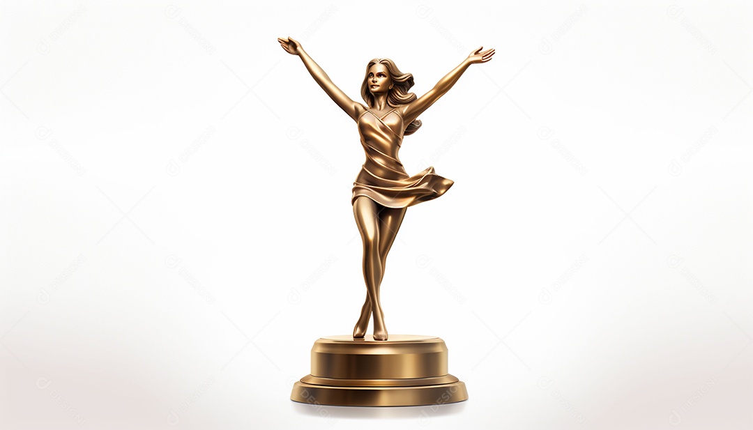 Um troféu ou prêmio 3D com uma figura feminina