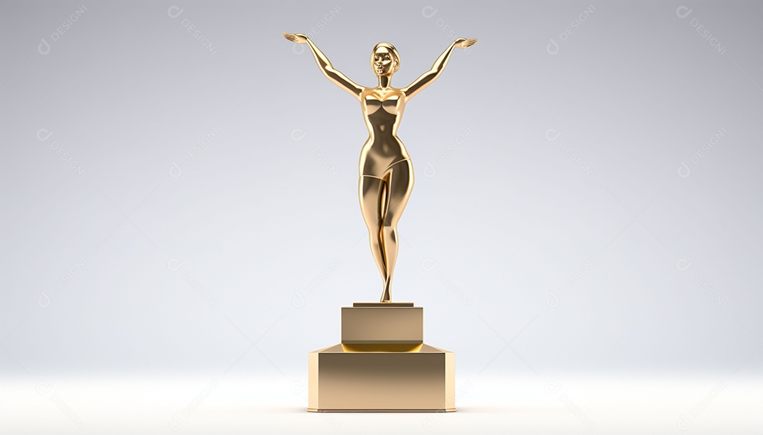 Um troféu ou prêmio 3D com uma figura feminina