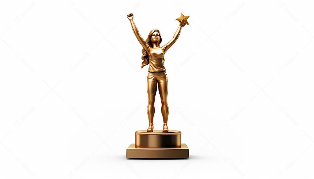 Um troféu ou prêmio 3D com uma figura feminina
