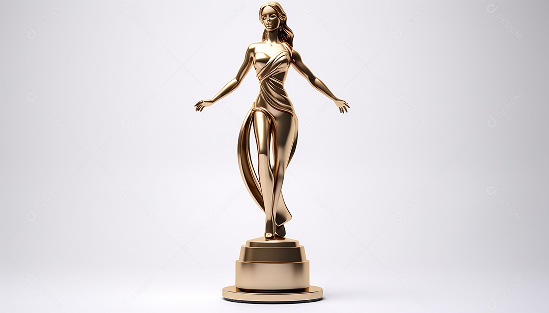 Um troféu ou prêmio 3D com uma figura feminina