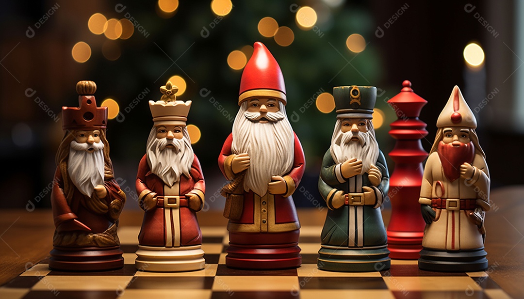 Um jogo de xadrez 3D exclusivo do Papai Noel onde o xadrez