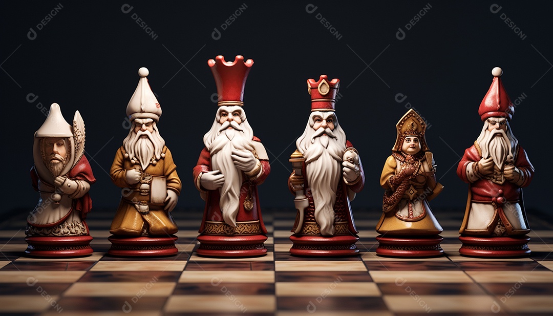 Um jogo de xadrez 3D exclusivo do Papai Noel onde o xadrez