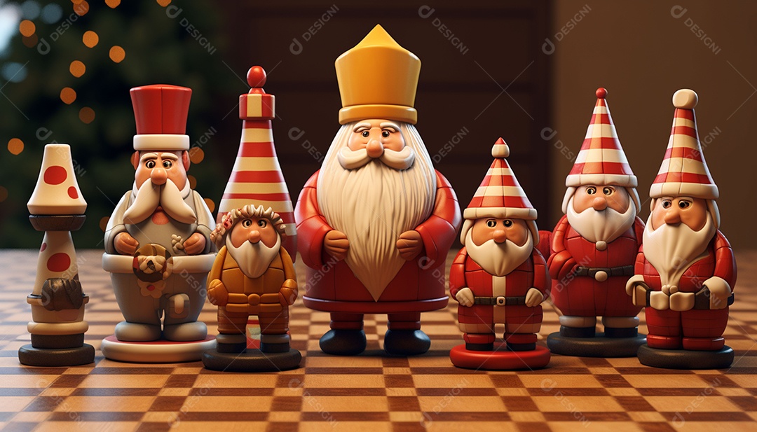 Um jogo de xadrez 3D exclusivo do Papai Noel onde o xadrez