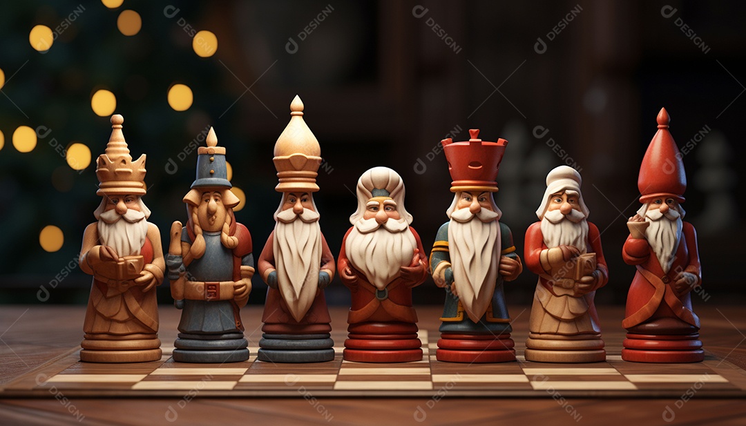 Um jogo de xadrez 3D exclusivo do Papai Noel onde o xadrez