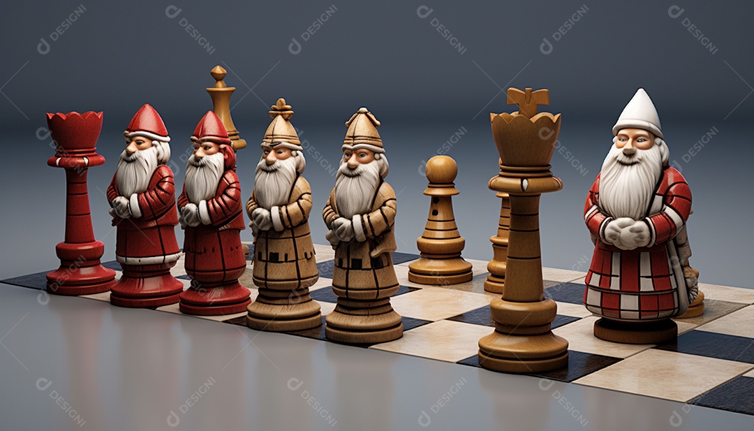 Um jogo de xadrez 3D exclusivo do Papai Noel onde o xadrez