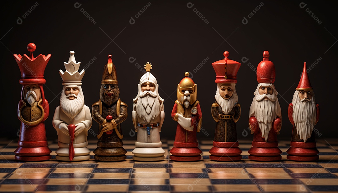 Um jogo de xadrez 3D exclusivo do Papai Noel onde o xadrez