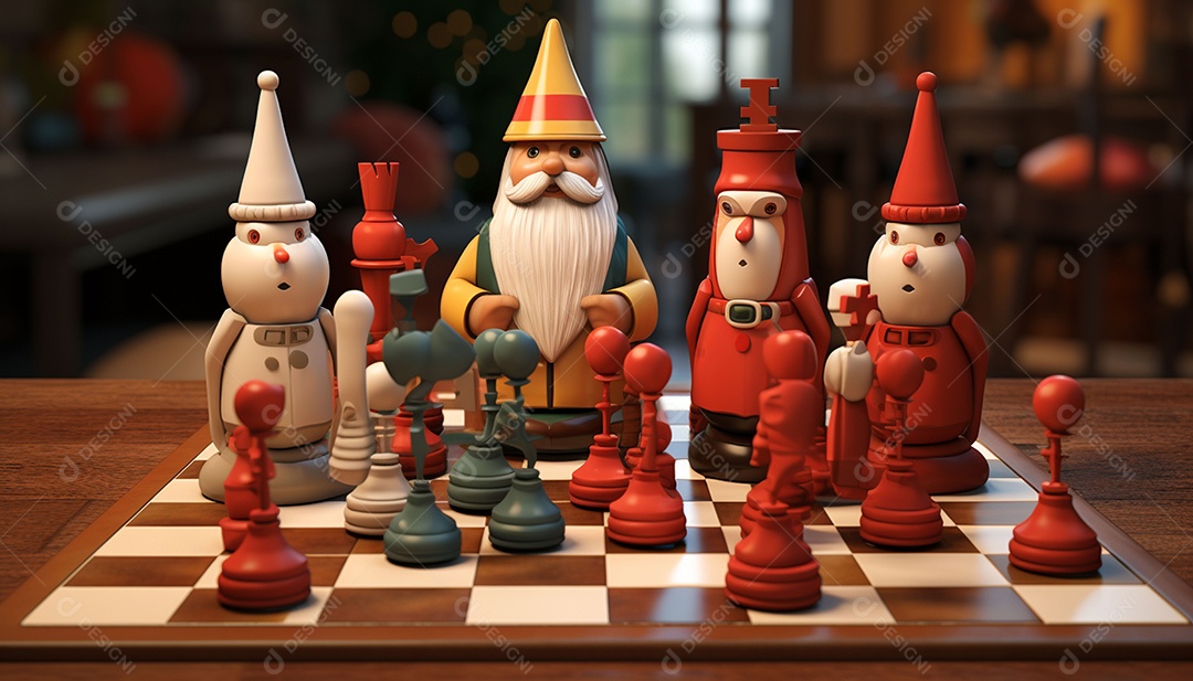 Um jogo de xadrez 3D exclusivo do Papai Noel onde o xadrez