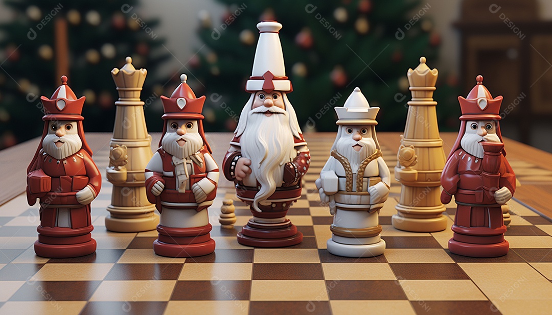 Um jogo de xadrez 3D exclusivo do Papai Noel onde o xadrez