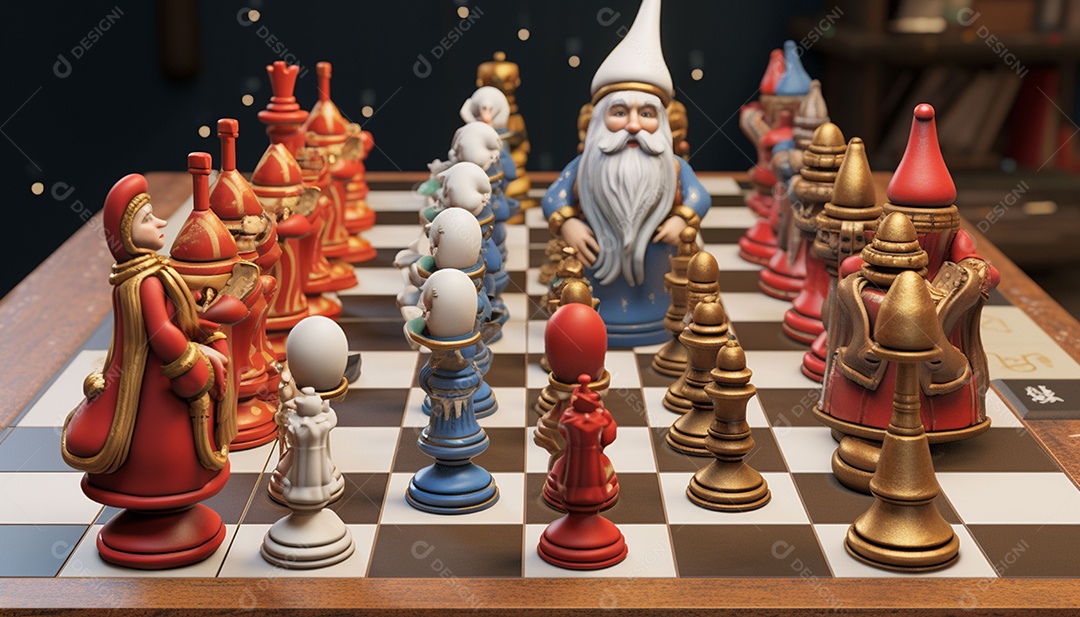 Um jogo de xadrez 3D exclusivo do Papai Noel onde o xadrez