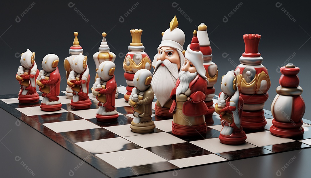 Um jogo de xadrez 3D exclusivo do Papai Noel onde o xadrez