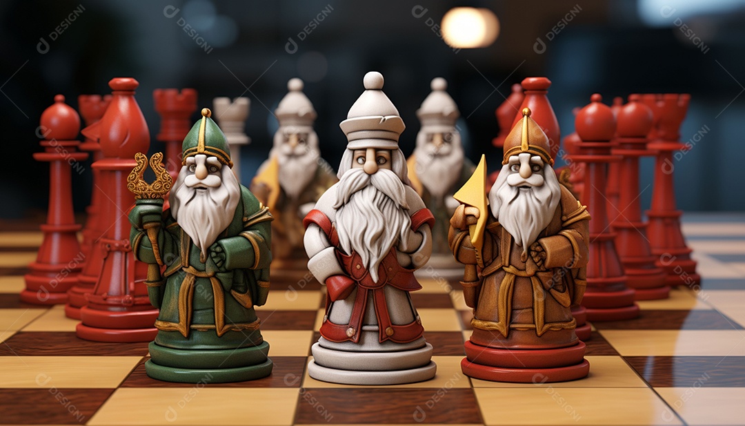 Um jogo de xadrez 3D exclusivo do Papai Noel onde o xadrez